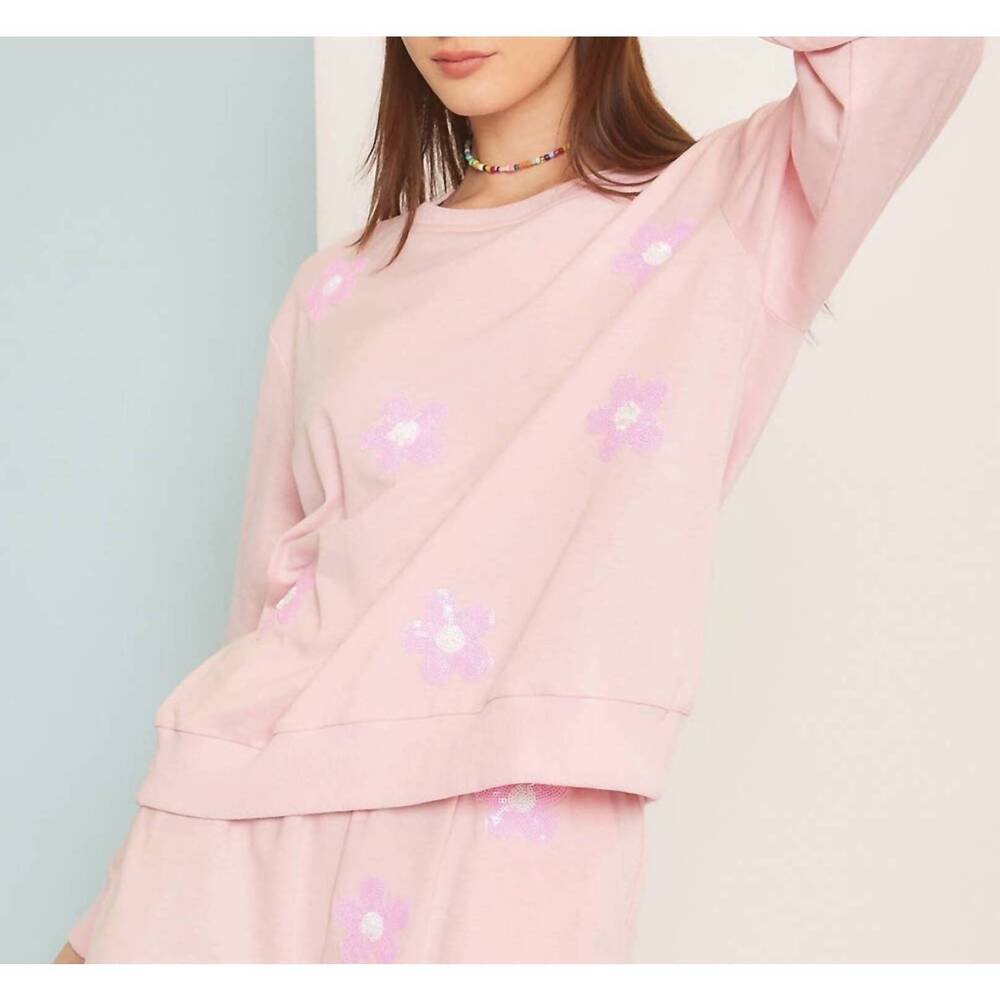 NEW MAINSTRIP round neck flower patch sweatshirt in pink